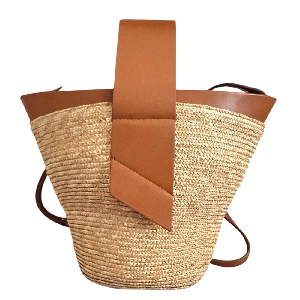 Carolina Santo Domingo Amphora Tan and Brown Straw Raffia Woven Tote Bag - Picture 10 of 15